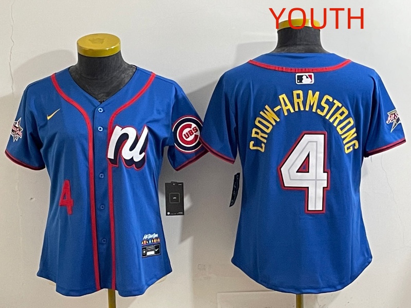 Youth Chicago Cubs #4 Crow-Armstrong Blue MLB All star Nike 2025 Jersey style 006